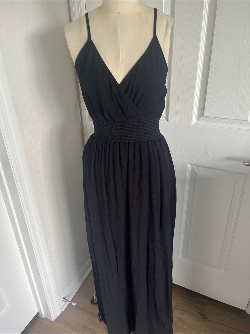 West Kei Black Maxi Dress with Smocked Waist and Adjustable Spaghetti Straps